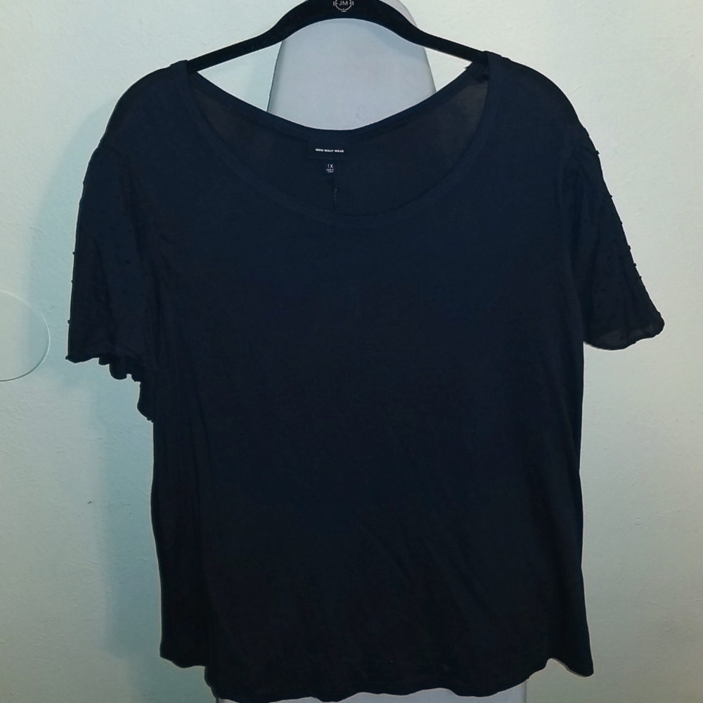 Black Tee with Textured Sleeves